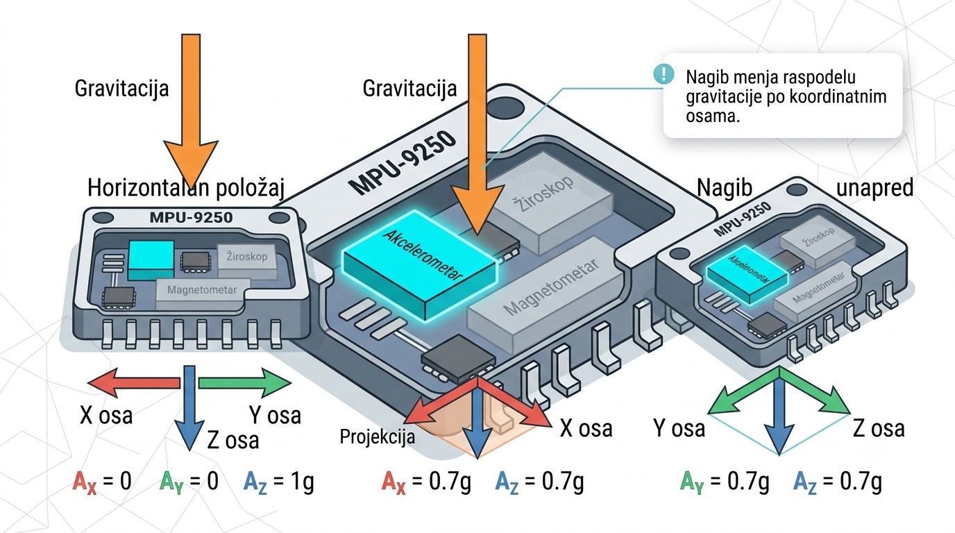 Projekcije gravitacije na ose akcelerometra