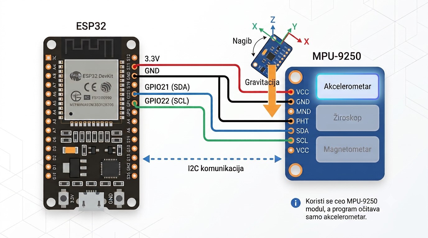 Povezivanje MPU-9250 sa ESP32 za akcelerometar