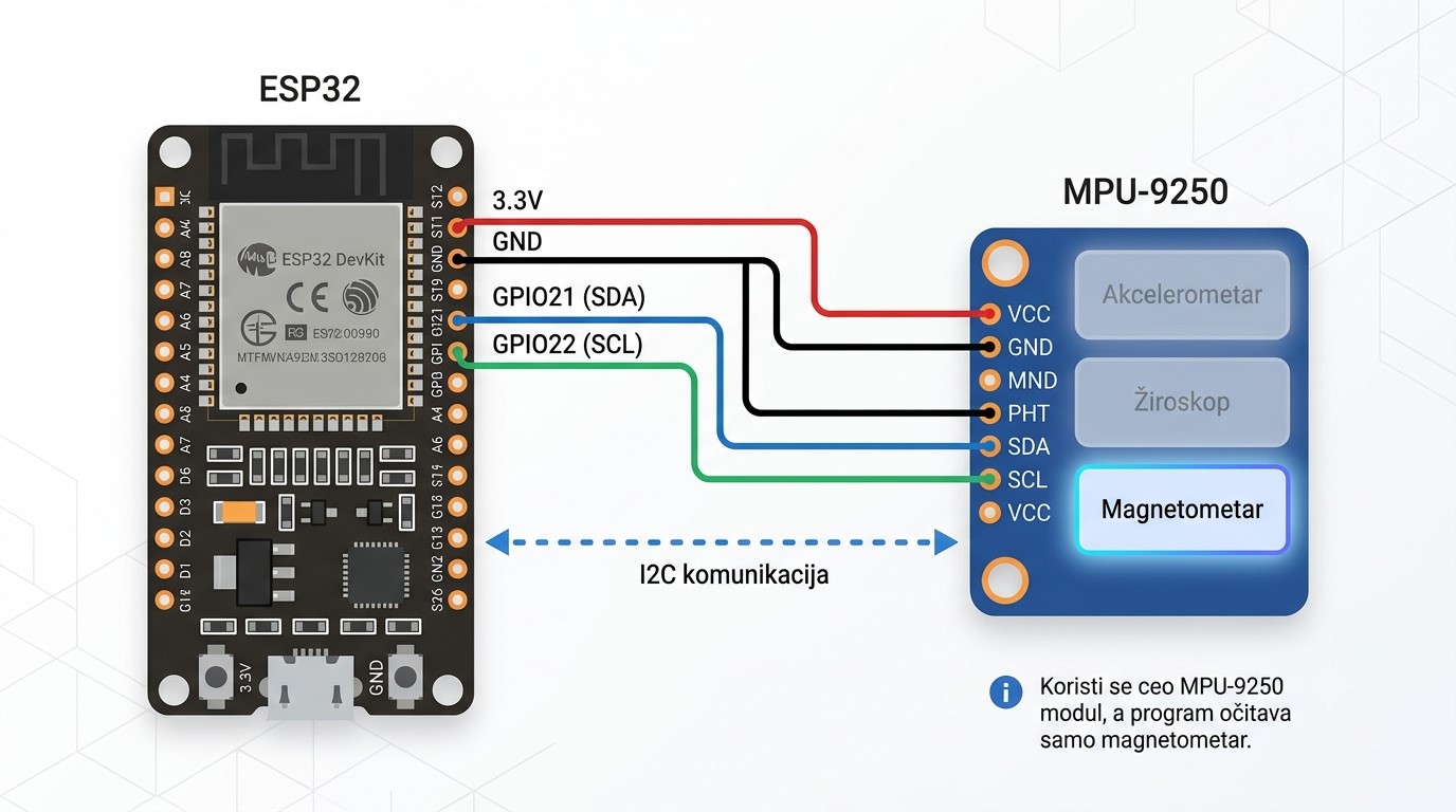 Povezivanje MPU-9250 sa ESP32 za magnetometar